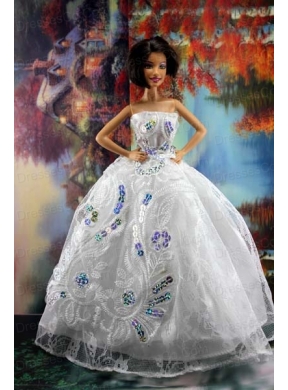 Perfect Embroidery And Sequin For White Holiday Dress To Quinceanera Doll