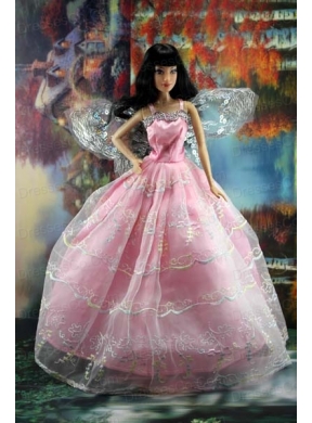 Pink Organza Ball Gown Made To Fit The Quinceanera Doll