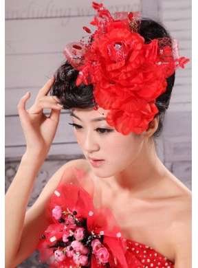 Red and Tulle For Headpieces With Beading