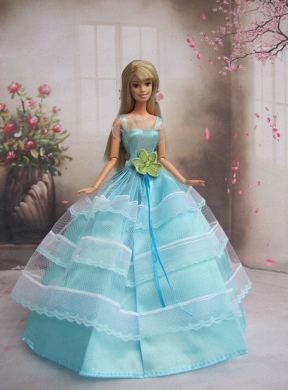 New Baby Blue Handmade With Sash Party Dress Quinceanera Clothes Gown For Quinceanera Doll