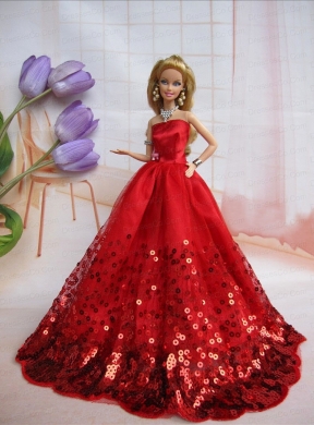 Popular Strapless Red Accents And Sequins Made To Fit The Quinceanera Doll