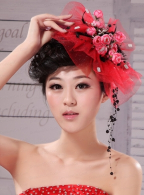 Red Fascinators Tulle Hand Made Flowers Outdoor and Special
