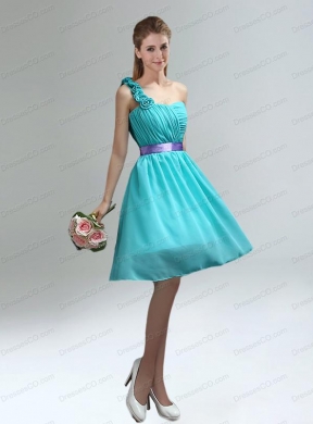 Unique One Shoulder Ruches Teal Bridesmaid Dress with Belt