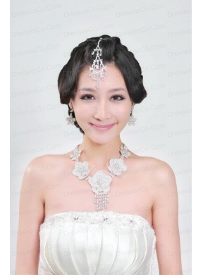 Alloy With Elegant Rhinestone Wedding Jewelry Set Including Necklace And Earrings