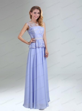 Lavender Belt and Lace Empire Bridesmaid Dress with Bateau