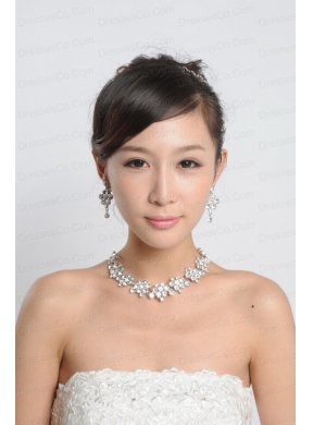 Beautiful Alloy With Rhinestone Anniversary Jewelry Set Including Necklace Earrings And Jewelry Comb