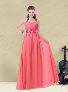 Watermelon Long Bridesmaid Dress with Bow Belt