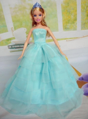 Beautiful Aqua Blue Party Clothes For Quinceanera Doll Tulle