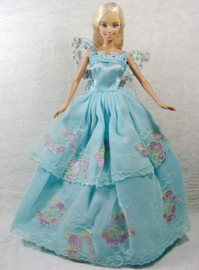 Beautiful Blue Princess Dress With Appliques Gown For Quinceanera Doll