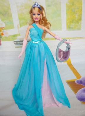 Beautiful Chiffon Blue Chiffon Party Dress For Quinceanera Doll