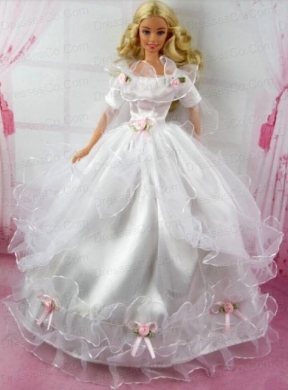 Beautiful Wedding Dress With Flower Gown For Quinceanera Doll