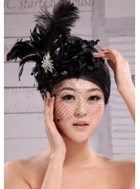 Black Sale Hat Flower Wedding Headpieces With Feather