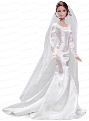 Elegant Handmade White Quinceanera Satin Wedding Dress For Quinceanera Doll