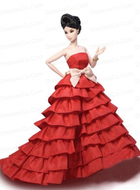 Elegant Party Dress With Red Taffeta Made To Fit The Quinceanera Doll