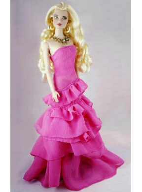 Fashion Fuchsia Party Dress With Ruffled Layers Gown For Quinceanera Doll