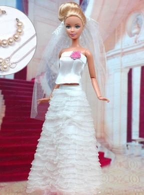 Fashion Handmade Organza Quinceanera White Wedding Dress For Quinceanera Doll