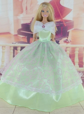 Green Pretty Gown With Embroidery Dress For Quinceanera Doll