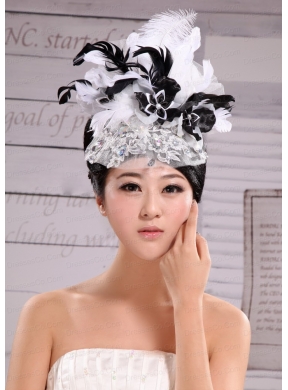 Headpieces Feather Net Yarn Fashion Hat Pearl With White and Black