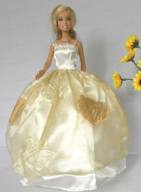 Light Yellow Straps Appliques Handmade DressFashion Party Clothes Gown Skirt For Quinceanera Doll