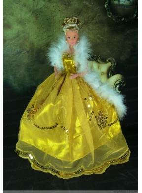 Luxurious Appliques Yellow Strapless Party Clothes Fashion Dress For Quinceanera Doll