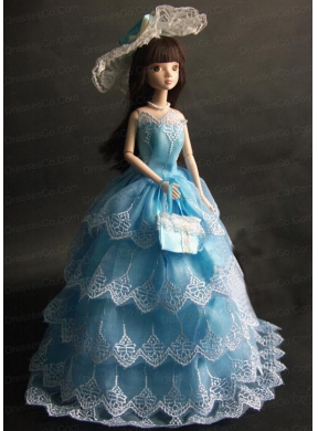 Luxurious Baby Blue Party Dress With Organza Made To Fit The Quinceanera Doll