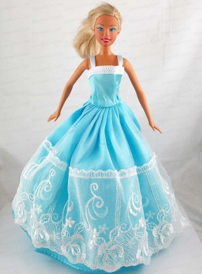 Pretty Blue Princess Dress With Lace Gown For Quinceanera Doll