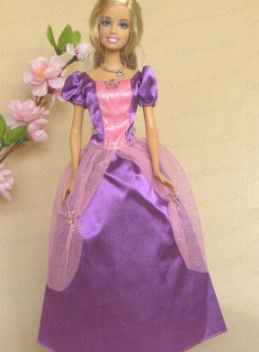 Purple Short Sleeves Handmade DressFashion Party Clothes Gown Skirt For Quinceanera Doll