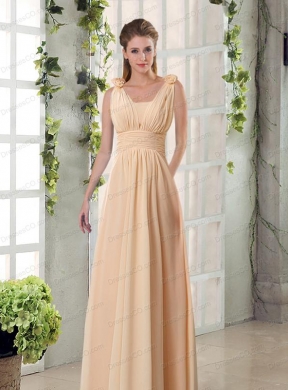Straps Empire Ruching Hand Made Flowers Bridesmaid Dresses