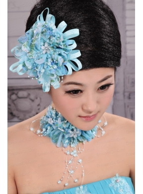 Tulle Aqua Blue Imitation Pearls and Flowers Decorate For Party In New York