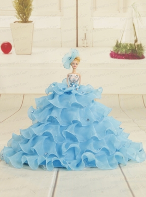 Aqua Blue Bowknot Quinceanera Doll Dress