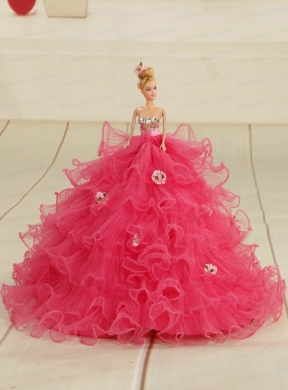 Organza Bowknot Hot Pink Quinceanera Doll Dress