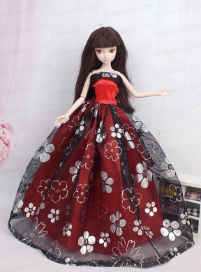 Black And Red Ball Gown Embroidery Quinceanera Doll Dress