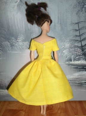 Bowknot Yellow Short Princess Party Clothes Quinceanera Doll Dress