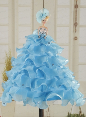 Cute Baby Blue Quinceanera Doll Dress In