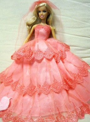 Embroidery Decorate Ball Gown Wedding Clothes Quinceanera Doll Dress