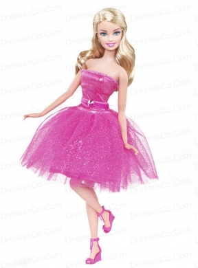 Lovely Princess Beading Sequin Hot Pink Gown For Quinceanera Doll