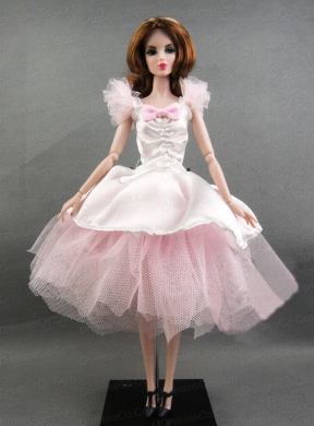 Pretty Handmade Pink Tulle Ball Gown Quinceanera Doll Dress