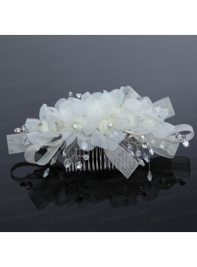 Simple White Tulle Imitation Pearls Hair Combs