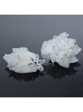 White Rhinestone and Pearl Wedding Hair Flowers
