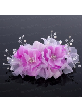 Beautiful Tulle Lilac Hair Flower with Rhinestone