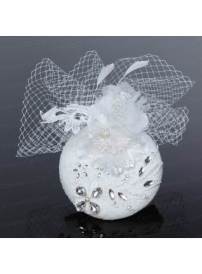 Cute White Tulle and Lace Rhinestone Hat Hair Ornament
