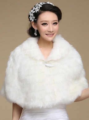 Ivory Faux Fur Shawl With Button Front Closure