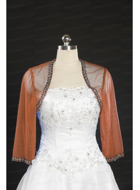 Fashionable Rust Red Long Sleeves Wraps with Beading