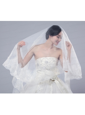 One-Tier Tulle Lace Drop Veil Edge Bridal Veils