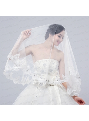 Two-Tier Tulle Lace Appliques Edge Bridal Veils