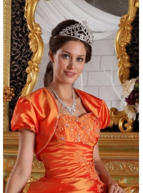 Luxurious Short Sleeves and Open Front Quinceanera Jacket in Orange