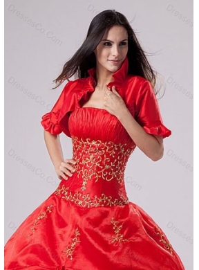Most Popular Open Front Short Sleeves Quinceanera Jacket in Red
