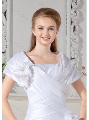 Beautiful White Short Sleeves Wedding Jacket With Hand Made Flowers