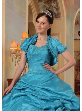 New Style Taffeta Teal Quinceanera Jacket with Open Front