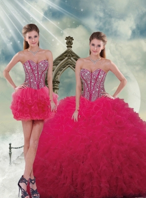 Detachable and Beading and Ruffles Red Sweet Sixteen Dresses